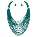 Bocar Necklace for Women, Multi Layer Statement Necklace, Long Chain Chunky Bib Seed Beads Necklace, Necklace Earring Set for Women Gift (NK-10693) - color: Teal-set