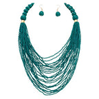 Bocar Necklace for Women, Multi Layer Statement Necklace, Long Chain Chunky Bib Seed Beads Necklace, Necklace Earring Set for Women Gift (NK-10693) - color: Teal-set