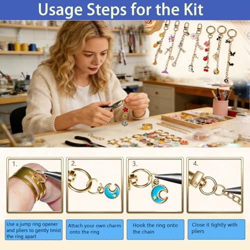 428Pcs Charms Lip Gloss Keychain Making Kit, DIY Craft Keychain Making Supplies with Charms, Jump Rings, Lobster Clasps, Key Chain Hooks, Extender Chains & Plier, Diy Bag Charm Kit for Craft Supplies