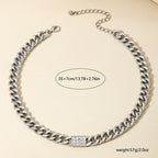 Elegant Silver Chain Choker Necklace with Crystal Accent, Chunky Curb Link Design, Adjustable Length, Fashion Statement Jewelry