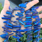 Adabele 15 Inch Natural Raw Healing Crystal Quartz Gemstone Loose Beads Small Drilled 15 Inch Sapphire Blue AB Titanium Coated Chakra Gem Stone Drop Stick GA4 - color: Sapphire Blue Ab, size: Small Size (15 Inch/1 Strand)