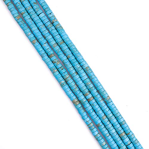 BEADIA Natural Blue Turquoise Spacer Beads Caps Loose Semi Gemstone for Beading Jewelry Making 6mmx3mm 38cm - color: Blue Turquoise, size: Round 6mm x 3mm