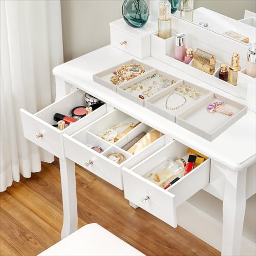 Abeillo 8Pcs Velvet Stackable Jewelry Trays Jewelry Organizer for Drawer, Jewelry Display Storage Tray for Earring Ring Necklace Pendants Bracelet 8.3 x 4.9 x 1 inches(Beige)
