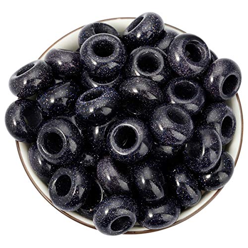 Nupuyai Pack of 30 Large Hole Stone Loose Beads for Jewelry Making, Polished Rondelle European Beads fit Charms Bracelet, Blue Sand Stone - color: Blue, size: 14x8mm