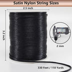 LUSTEMBER 2 mm x 330 Feet Satin Nylon Cord, Silky Smooth Nylon String for Jewelry Making Bracelet Necklaces Beading Thread Rattail Macrame Kumihimo Chinese Knot Craft - size: Black