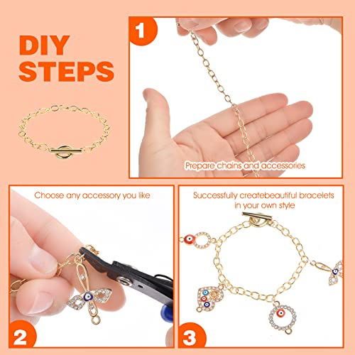 Prasacco 12 Pcs Bracelet Chains for Jewelry Making, Chain Bracelet for Women, Link Chain Bracelets with OT Toggle Clasp, Charm Bracelets for Jewelry Making (Gold) - color: Gold