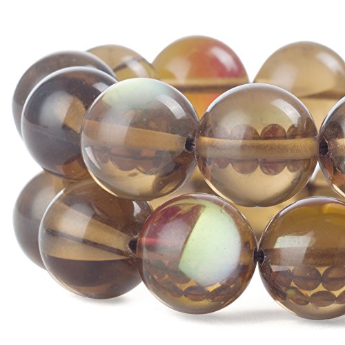 RUBYCA Round Moonstone Crystal Glass Beads Aura Iridescent for Jewelry Making (1 Strand, 8mm, Brown) - color: Brown, size: 8mm