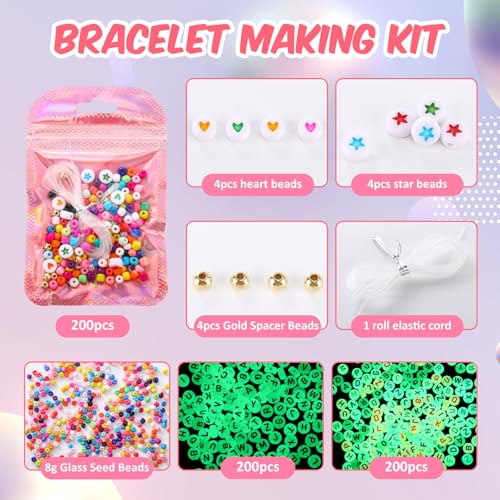 Kenning 24 Set Friendship Bracelet Making Kits Glow in The Dark Letter Beads DIY Jewelry Supplies Colorful Various Beads Set Personalized Bracelet for Wedding Birthday Gift Craft Wrapped