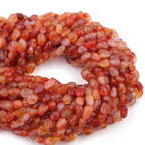 Natural Stone Beads 6-8mm Red Agate Oval Irregular Freeform Tumbled Loose Gemstone Beads for Jewelry Making 15 Inch Strand 50-55 Pcs - color: Red Agate-1 strand15”-approx. 55 beads