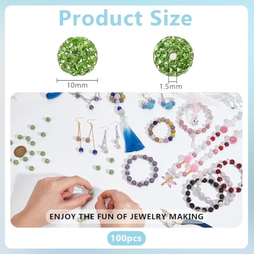 PH PandaHall 100pcs 10mm Green Rhinestone Beads Green Polymer Clay Beads Crystal Beads Pave Disco Ball Clay Beads Round Diamond Clay Beads for Necklace Bracelet Jewelry Making DIY Crafts - color: Green
