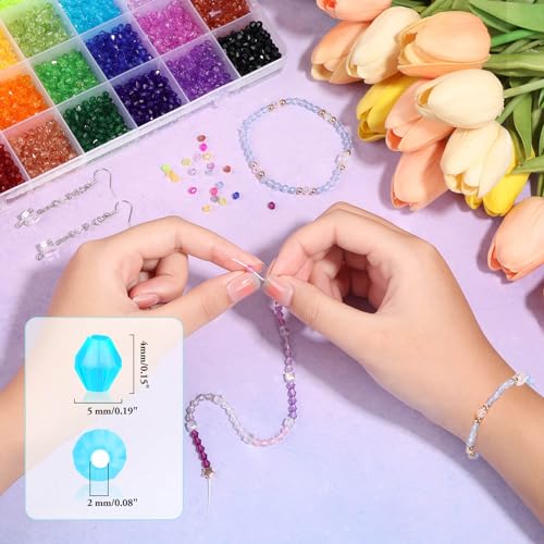 Paxcoo 5600Pcs Crystal Beads for Jewelry Making, Tiny Crystal Acrylic Beads Faceted Craft Beads Bicone Gem Beads Jewel for Jewelry Making (4 MM) - size: 4 mm