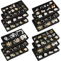 Junkin 12 Pcs Jewelry Tray Velvet Stackable Jewelry Organizer Trays Divided Earring Accessories Storage Containers Box (Rose Red) - color: Black