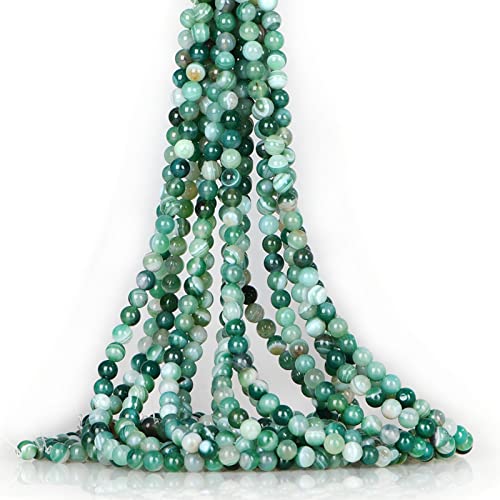 ICAI Beads（Green Striped Agate） Natural Stone Gemstone Round Loose Beads Crystal Energy Stone Healing Power for Jewelry Making DIY,1 Strand 46-48pcs（8mm） - color: Green Striped Agate, size: 8mm