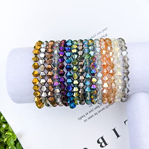 900pcs 6mm Crystal Beads Bicone Bracelet Bead Faceted Glass Beads for Jewelry Making DIY Necklace Earring Suncatcher Crafts (Metallic Colors) - size: 6mm
