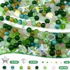 6mm Glass Beads, 580Pcs Crystal Bead, Starfish, Shell Shaped and Seed Beads, Green Assorted Round Crystal Loose Bead for St. Patrick's Day, Jewelry Making, DIY Craft - size: 6mm