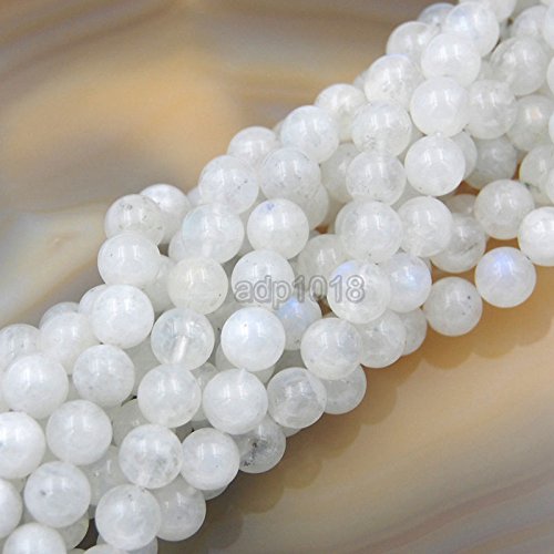 Natural White Moonstone Gemstone Round Loose Beads (8mm) - size: 8mm