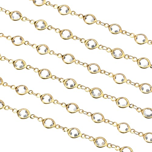 uxcell 2 Yards White Rhinestone Chain Bulk with Gold Plated Brass Chain for Jewelry Making Craft DIY Bracelet, Necklace, Glass, Shoes, Clothes Decoration (1 Yard for Each Piece) - color: White Gold