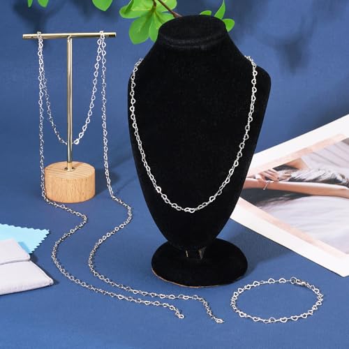 Sterling Silver Chain for Jewelry Making, Heart Link Chains 3x4mm 3.28 Feet Silver Necklace with Velvet Polishing Cloth Permanent Bracelet Kit for Women Men Necklace Making - color: Platinum