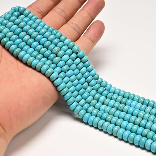 ICAI Beads Natural 5x8mm Rondelle Beads, Abacus Disk Stone Spacer Beads – Loose Natural Gemstone Beads for DIY Bracelet, Necklace, Jewelry Making (Blue Turquoise) - color: Blue Turquoise, size: 5x8
