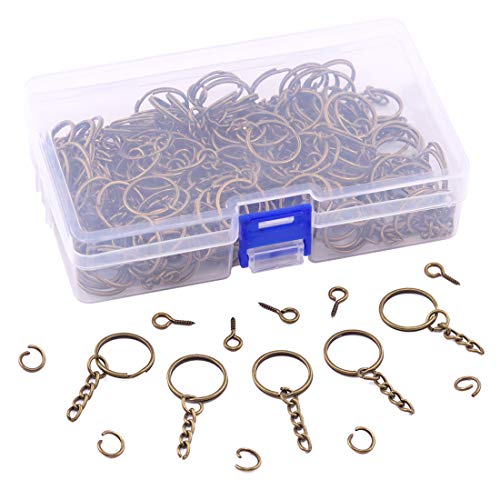 Swpeet 450Pcs 4/5" 20mm Bronze Key Chain Rings Kit, Including 150Pcs Keychain Rings with Chain and 150Pcs Jump Ring with 150Pcs Screw Eye Pins Bulk for Jewelry Findings Making (20mm, Bronze) - color: Bronze, size: 20mm