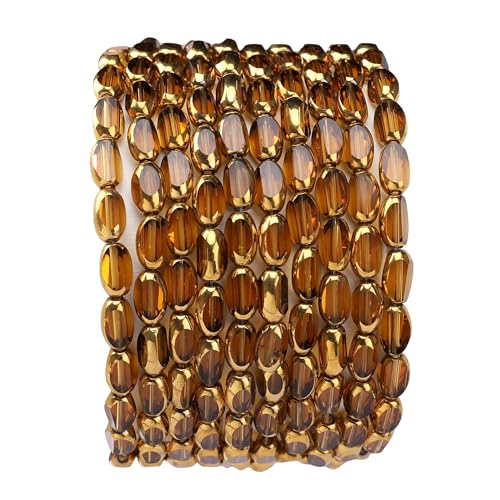 Glass Rice Beads Clear Brown 4x6mm 50pcs Faceted Oval Golden Edge Crystal Loose Beads for DIY Craft Jewelry Making - color: Clear Brown