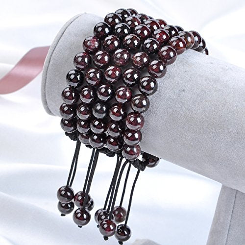 MASSIVE BEADS Natural Healing Power Gemstone Crystal Beads Unisex Adjustable Macrame Bracelets - color: Garnet, size: 6mm