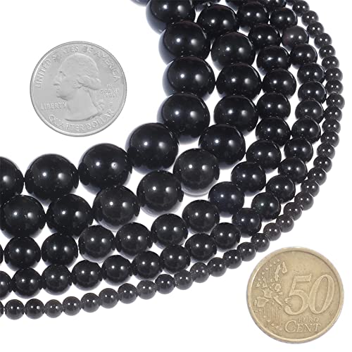 6mm Natural Obsidian Gemstone Round Loose Beads Crystal Stone Bracelet Necklace Accessories Crafts for Jewelry Making DIY,1 Strand 15" - color: Obsidian, size: 6MM