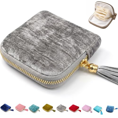 Small Travel Jewelry Case, 6-Layer Velvet Jewelry Organizer Storage Bag with Zipper, Mini Portable Pouch for Bracelet Rings Earring, Anti-Scratch Jewelry Pouch Gift for Women Girls（Gray） - color: Gray