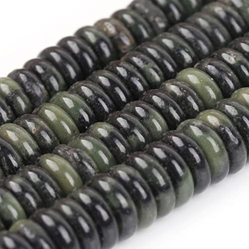 JOE FOREMAN 2x6mm Natural Green Canada Jadeite Jade Semi-Gemstone Heishi Disc Rondelle Spacer Beads for Jewelry Making Full 15" Strand Energy Stone Healing Power - color: Green Canada Jadeite Jade