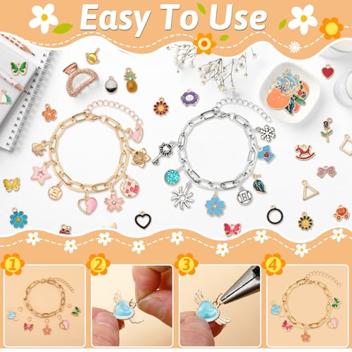 SANNIX 486Pcs Charm Bracelet Making Kit, Including 16 Bangles 228 Charms 240 Jump Rings and Pliers Tools for Crafts, Gold Silver Charm Chain for DIY Bracelet Making Supplies