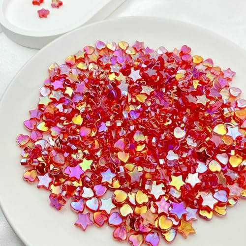 450Pcs Acrylic Beads AB Crystal Star Beads Heart Beads for Jewelry Making DIY Bead Bracelet Necklace Earrings(Bright Red) - color: Bright Red