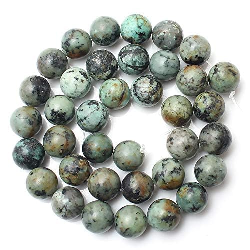Stone Beads, 60pcs African Turquoise, 6mm Round Loose Beads for Jewelry Making, Bracelets, with Gift Bag, Elastic String & Size Card - color: African Turquoise, size: 6mm