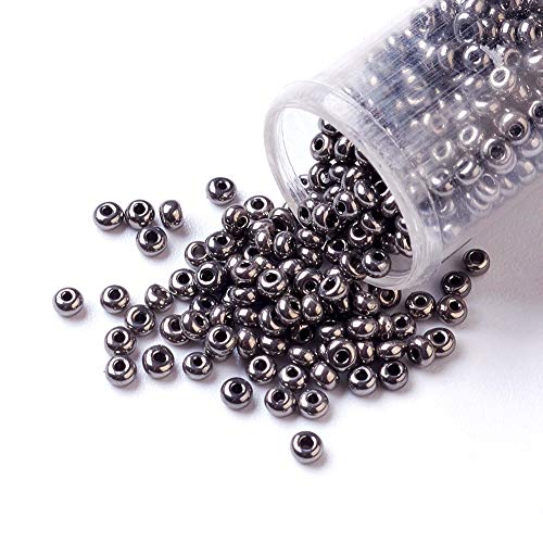 Craftdady 15/0 Metallic Black Round Glass Seed Beads 1.8-2mm Iris Round Tiny Ball Loose Pony Spacer Beads About 8500Pcs for Jewelry Making Hole: 0.5mm - color: Metallic Black, 1.8-2mm