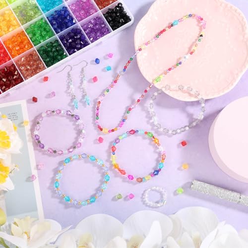 PAXCOO 1120Pcs Crystal Acrylic Bicone Beads for Jewelry Making, 28 Colors, 8 MM - size: 8 mm