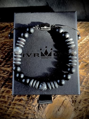Mens Beaded Bracelet - Stone Jewelry, Black Onyx Hematite Bracelets, Mens Accessories, Adjustable - style: Dark Matter 8mm