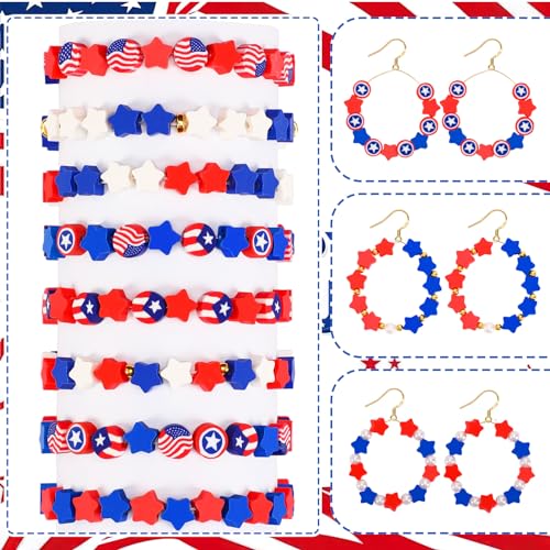 Red White Blue Star Polymer Clay Beads, 300pcs 4th of July Clay Beads for USA Independence Day 250th Anniversary Jewelry Making DIY Bracelet Necklace Craft Patriotic Party Supplies - color: Red White Blue A