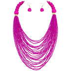 Bocar Necklace for Women, Multi Layer Statement Necklace, Long Chain Chunky Bib Seed Beads Necklace, Necklace Earring Set for Women Gift (NK-10693) - color: Rose red