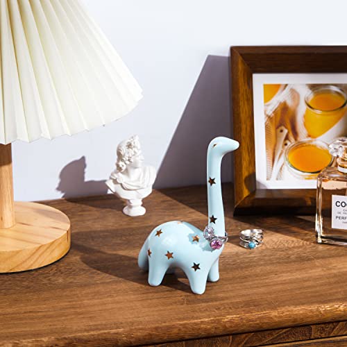 PUDDING CABIN Blue Dinosaur Ring Holder Engagement Wedding Ring Stand, Rings Oragnizer, Mothers Day Christmas Birthday Gifts for Women, Dinosaur Decor - style: Blue Dinosaur