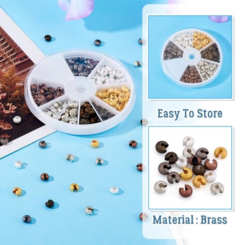 Pandahall 6 Colors Brass Crimp Beads Knot Covers 6mm DIY Jewelry Making Findings (About 180pcs/box)