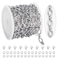 KYUNHOO 6.5FT/2M Oval Circle Chain Spool Silver Chain Roll Soldered Stainless Steel Chains Rolo Jewelry Chain with Connectors for Jewelry Making Supplies - color: Circle Silver