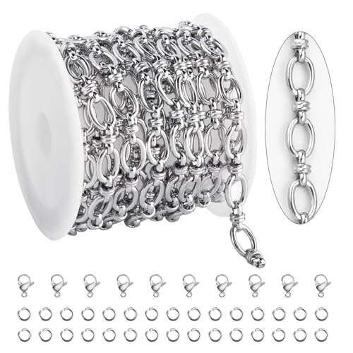 KYUNHOO 6.5FT/2M Oval Circle Chain Spool Silver Chain Roll Soldered Stainless Steel Chains Rolo Jewelry Chain with Connectors for Jewelry Making Supplies - color: Circle Silver