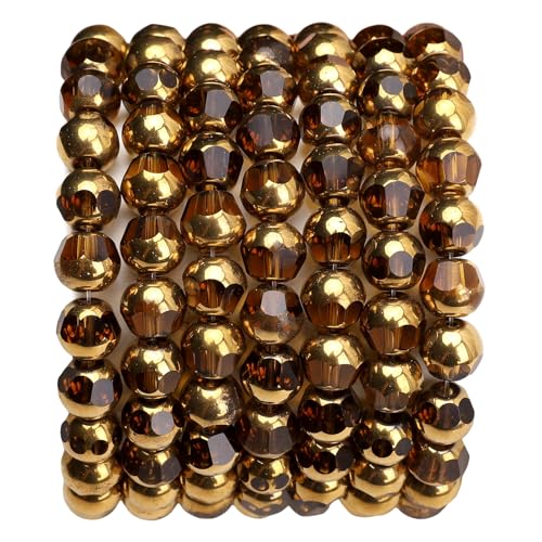 Glass Round Beads Yellow Octagon Faceted 8x7mm 42pcs Golden Edge Crystal Loose Beads for DIY Craft Jewelry Making - color: Yellow, size: 8*7mm