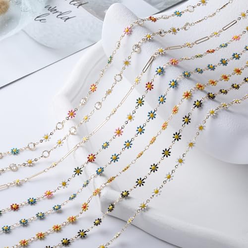 KYUNHOO 5 Meters Daisy Chains for Jewelry Making Flowers Link on Roll Paperclip Chain for Jewelry Craft DIY Supply Findings - color: White Daisy Paperclip