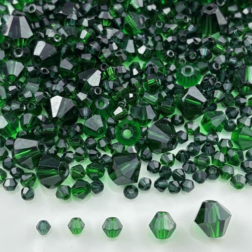 1310pcs Bicone Crystal Glass Beads 2mm 3mm 4mm 6mm 8mm Faceted Crystal Spacer Beads for Bracelets Necklace Pendants Earrings DIY Jewelry Craft Making(Dark Green) - color: Dark Green
