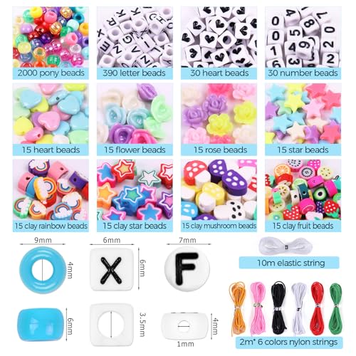 2600Pcs 72 Colors Pony Beads for Bracelets, 4 Box Rainbow Kandi Beads Bracelet Making Kit, Friendship Bracelet Kit with A-Z Letter Bead for Adults DIY Jewelry Making Crafts