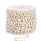 33 Feet Gold Pearl Beads Chains Roll, 4mm Faux Pearls Beaded Gold Plated Brass Cable Link Chain Spool Bulk for Jewelry Making DIY Craft - color: 4.0MM Gold Color
