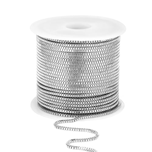 33FT Stainless Steel Box Chains Roll, 1.5mm 304 Stainless Steel Box Chain Spool Bulk for DIY Jewelry Making Necklace Bracelet - color: stainless steel, size: 1.5mm