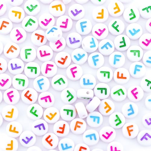 300Pcs Acrylic Letter Beads F 4X7mm Individual Round Alphabet Beads for Friendship Jewelry Making - color: Round - F
