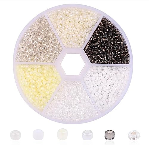 1 Box 3900pcs Mixed Color 2mm Glass Seed Beads-Small Round Spacer Loose Czech Beads for Jewelry Making Embroidery Accessories, (White) - color: White
