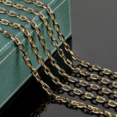 UMAOKANG 2 Yard Black Enamel Chain for Jewelry Making Gold Plated Stainless Steel Paperclip Chain Necklace DIY Jewelry Supplies - color: Black